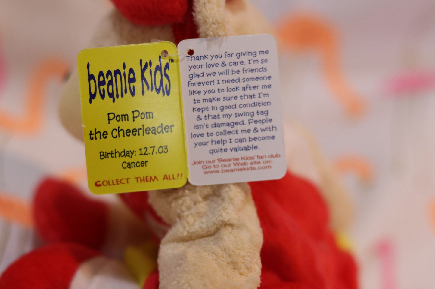 Pom Pom the Cheerleader Bear Beanie Kid 12th July 2003 Cancer
