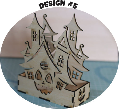 Halloween House Candle Holder Laser Cut Pine Ply