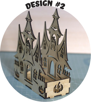 Halloween House Candle Holder Laser Cut Pine Ply