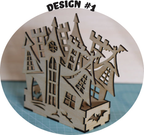 Halloween House Candle Holder Laser Cut Pine Ply