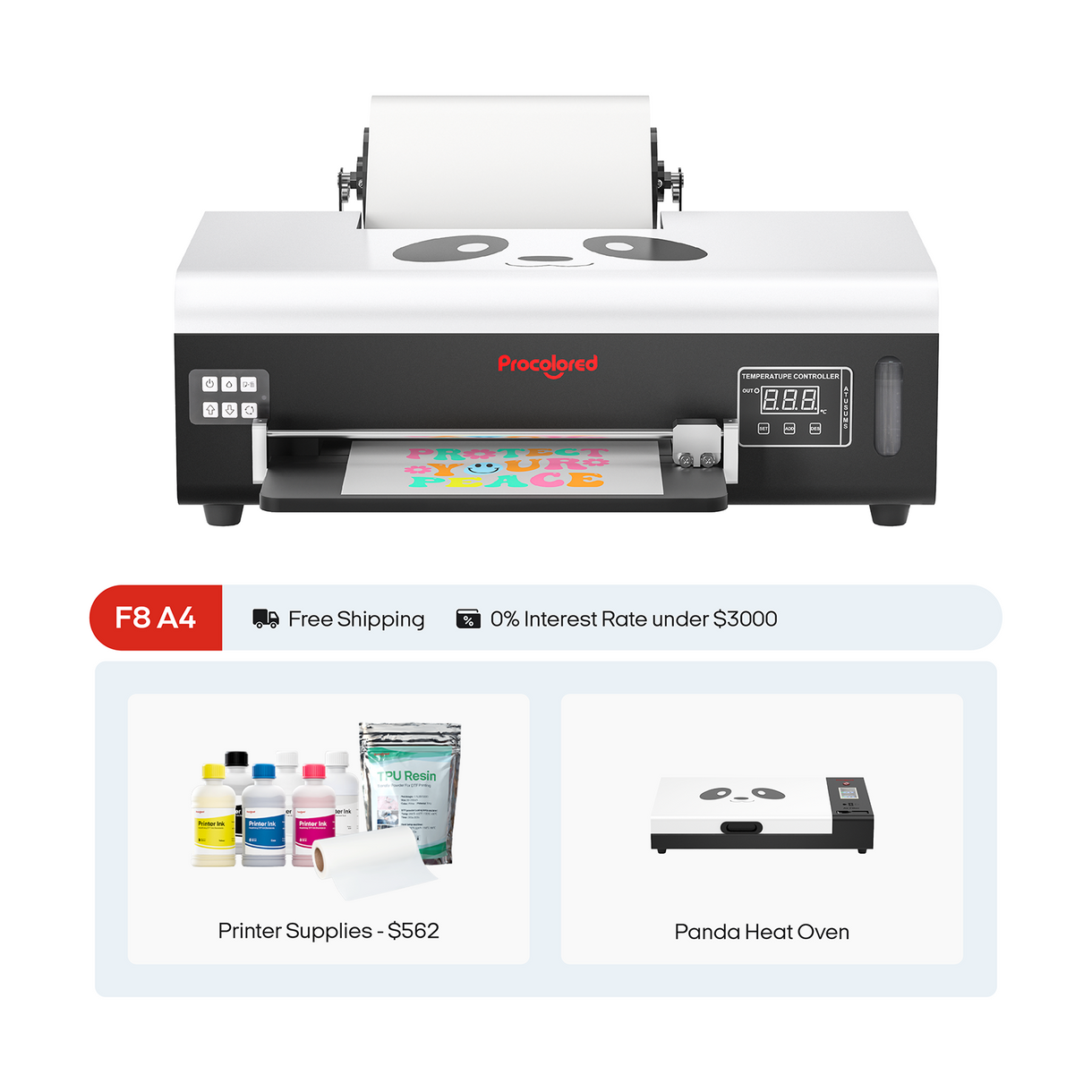 F8 Panda DTF Printer A4 L800 by Procolored and Oven